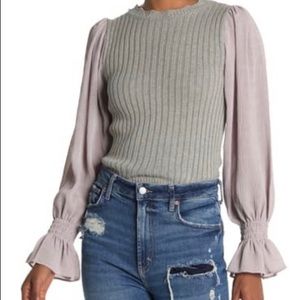 CURRENT AIR, Balloon Sleeve Ribbed Top, MED NWOT